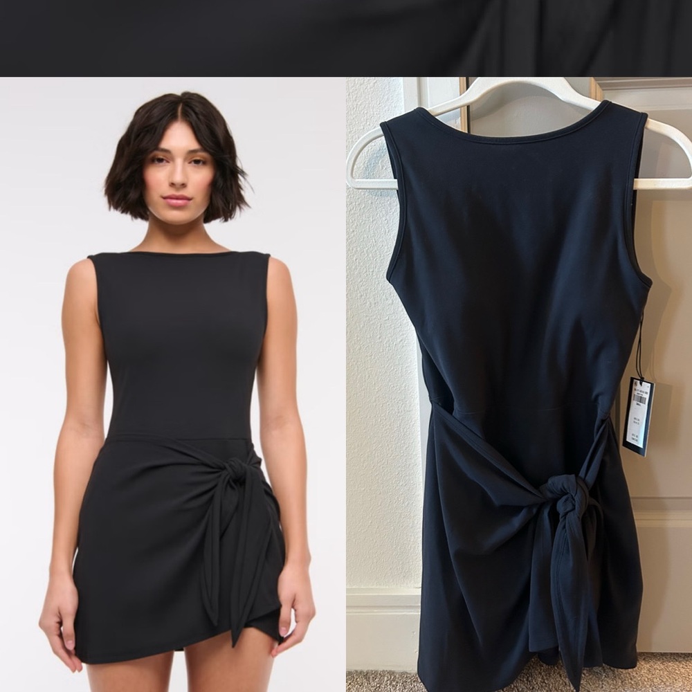 NWT (S) AF YPB Activewear Tie Game Dress Black Wrap Front w/ shorts and bra pads